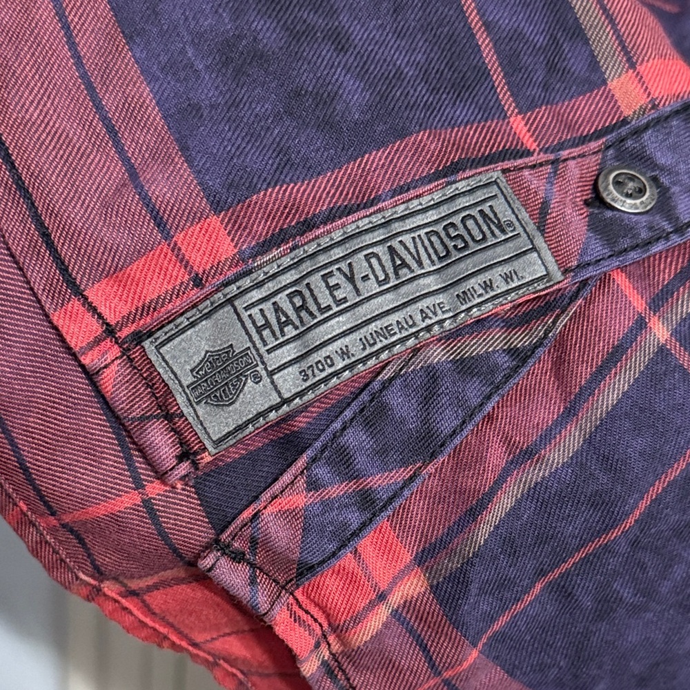 Harley‎ Davidson Plaid Long Sleeve Logo Patch Shirt Biker Grunge Indie Sleaze - Picture 6 of 7